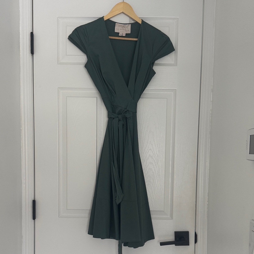 Gal Meets Glam Forest Green Wrap Midi Dress